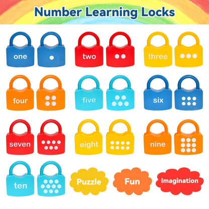 Ten-Piece Number Lock and Key Matching Set with Color-Coded Locks for Counting One Through Ten