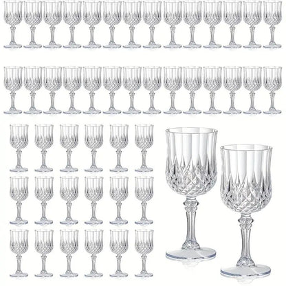 Forty-Eight-Piece 7 oz Plastic Wine Goblet Set in Clear, Orange, Pink, Green, Gold or Blue