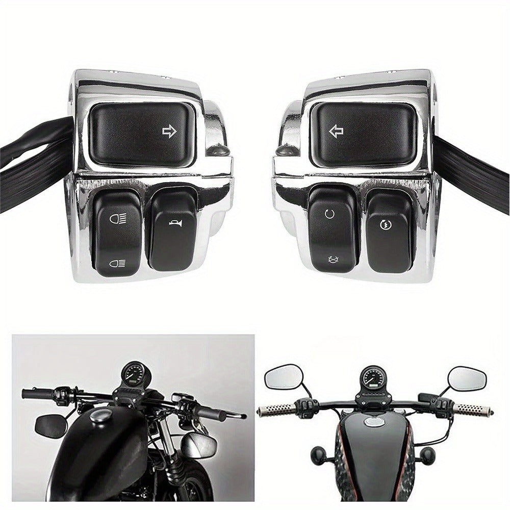 Harley Davidson Handlebar Control Switches with Wiring Harness, Chrome 1-Inch Left & Right Switch Kit for Sportster Softail Dyna V-ROD 1996-2012, High/Low Beam Horn Turn Signal Kill Switch Ignition Start