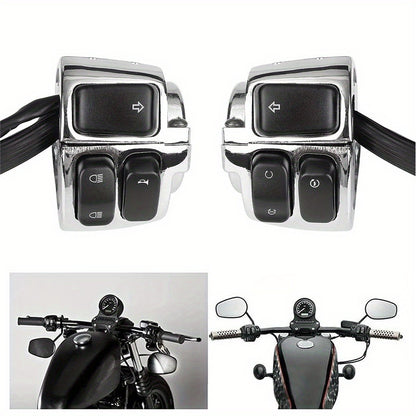 Harley Davidson Handlebar Control Switches with Wiring Harness, Chrome 1-Inch Left & Right Switch Kit for Sportster Softail Dyna V-ROD 1996-2012, High/Low Beam Horn Turn Signal Kill Switch Ignition Start