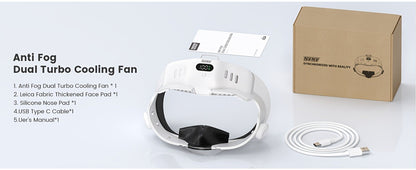 Meta Quest 3 VR Cooling Fan with Anti-Fog Face Pad - Dual Turbo 3-Speed 1000mAh Battery Breathable Face Interface Replacement