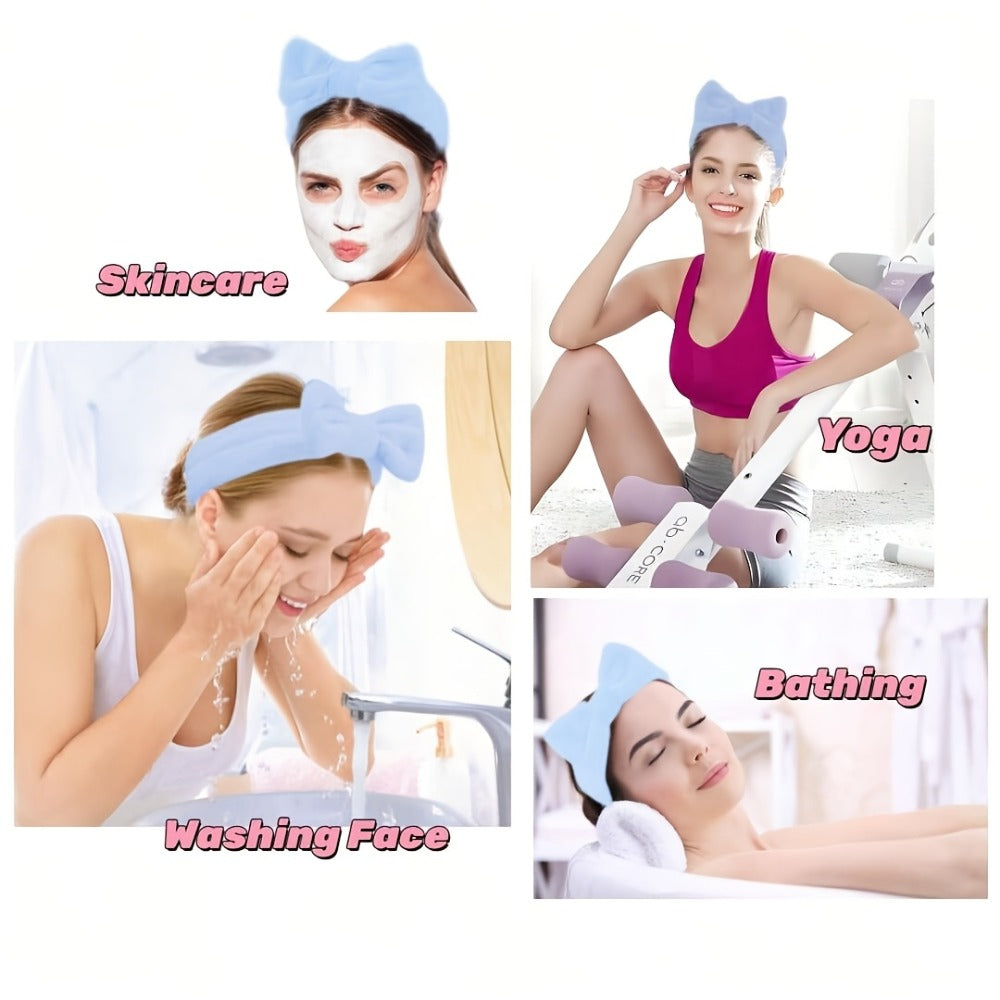 7-Piece Facial Cleansing Brush Set with Wash Bag, Bow Headband, Wristbands and Skincare Applicators