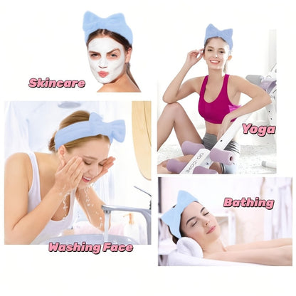 7-Piece Facial Cleansing Brush Set with Wash Bag, Bow Headband, Wristbands and Skincare Applicators