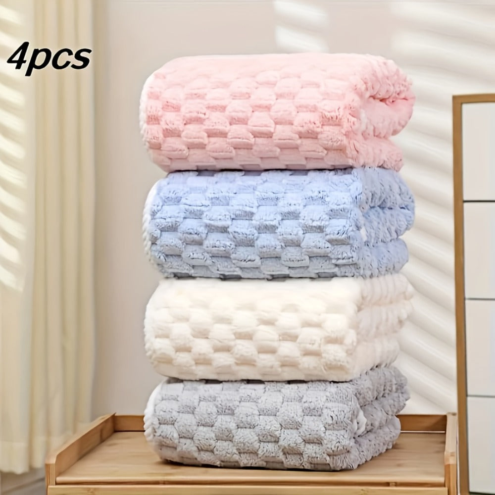Bath Towels Set 4 or 8 Piece Microfiber Waffle Weave Collection in Gray, Pink, Blue and Beige