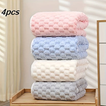 Bath Towels Set 4 or 8 Piece Microfiber Waffle Weave Collection in Gray, Pink, Blue and Beige