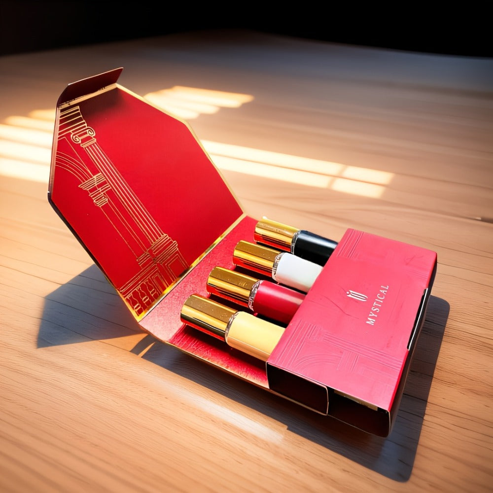 Perfume Gift Set Four Mini Spray Bottles in 20ml or 30ml Sizes with Mixed Bottle Shapes and Fitted Box