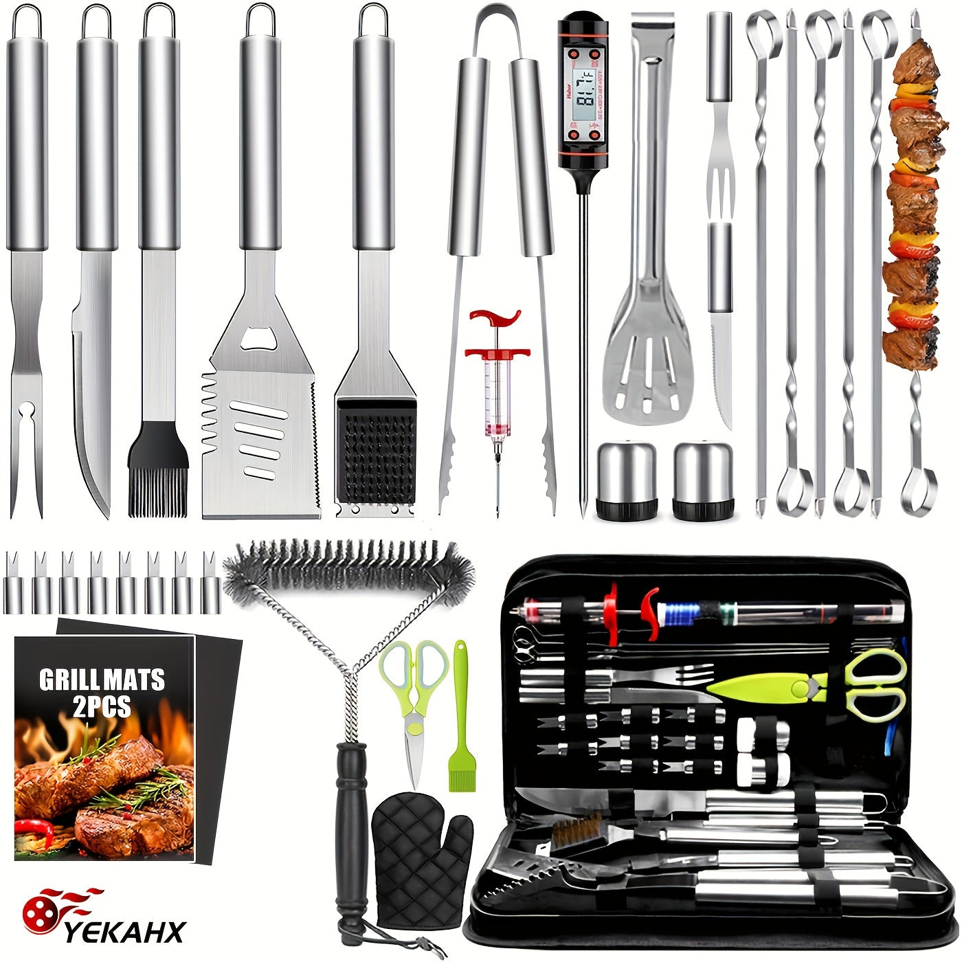 Griddle Tool Set 34 Piece 304 Stainless Steel Flat Top Grill Accessories with Spatula, Tongs & Scraper – Teppanyaki BBQ Tools for Outdoor Camping, Family Cookouts & School Lunches