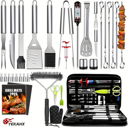 Griddle Tool Set 34 Piece 304 Stainless Steel Flat Top Grill Accessories with Spatula, Tongs & Scraper – Teppanyaki BBQ Tools for Outdoor Camping, Family Cookouts & School Lunches
