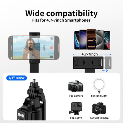 67-Inch Black Selfie Stick Tripod with Two Detachable Lights, Wide Base, Phone Clamp and Remote
