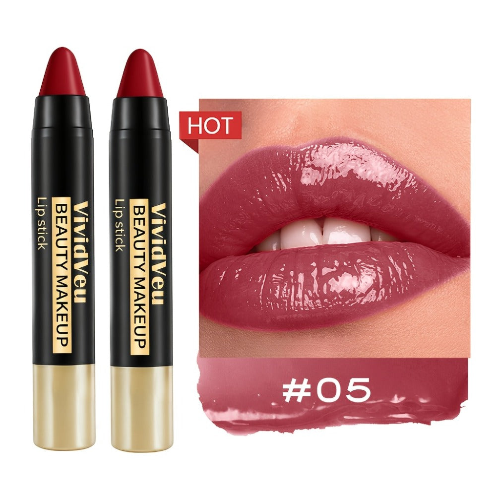 Six-Piece Lipstick Pen Set with Black-and-Gold Cases, Six Pictured Shades and 10.8 cm Stick Length