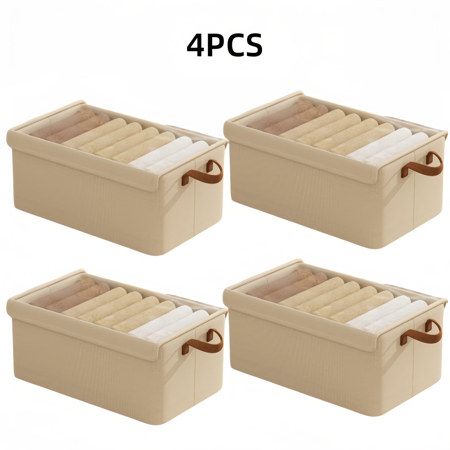 Foldable Fabric Storage Bins with Clear Top Lids and Handles in Four- or Six-Piece Color Sets