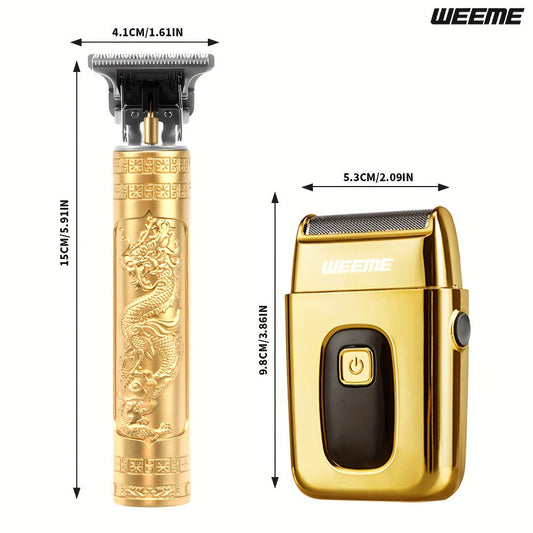 Men's Electric Hair Trimmer and Beard Trimmer 2-Piece Set Cordless Hair Clipper Short Beard Shaver for Haircut Shaving Styling Home Car Travel Use