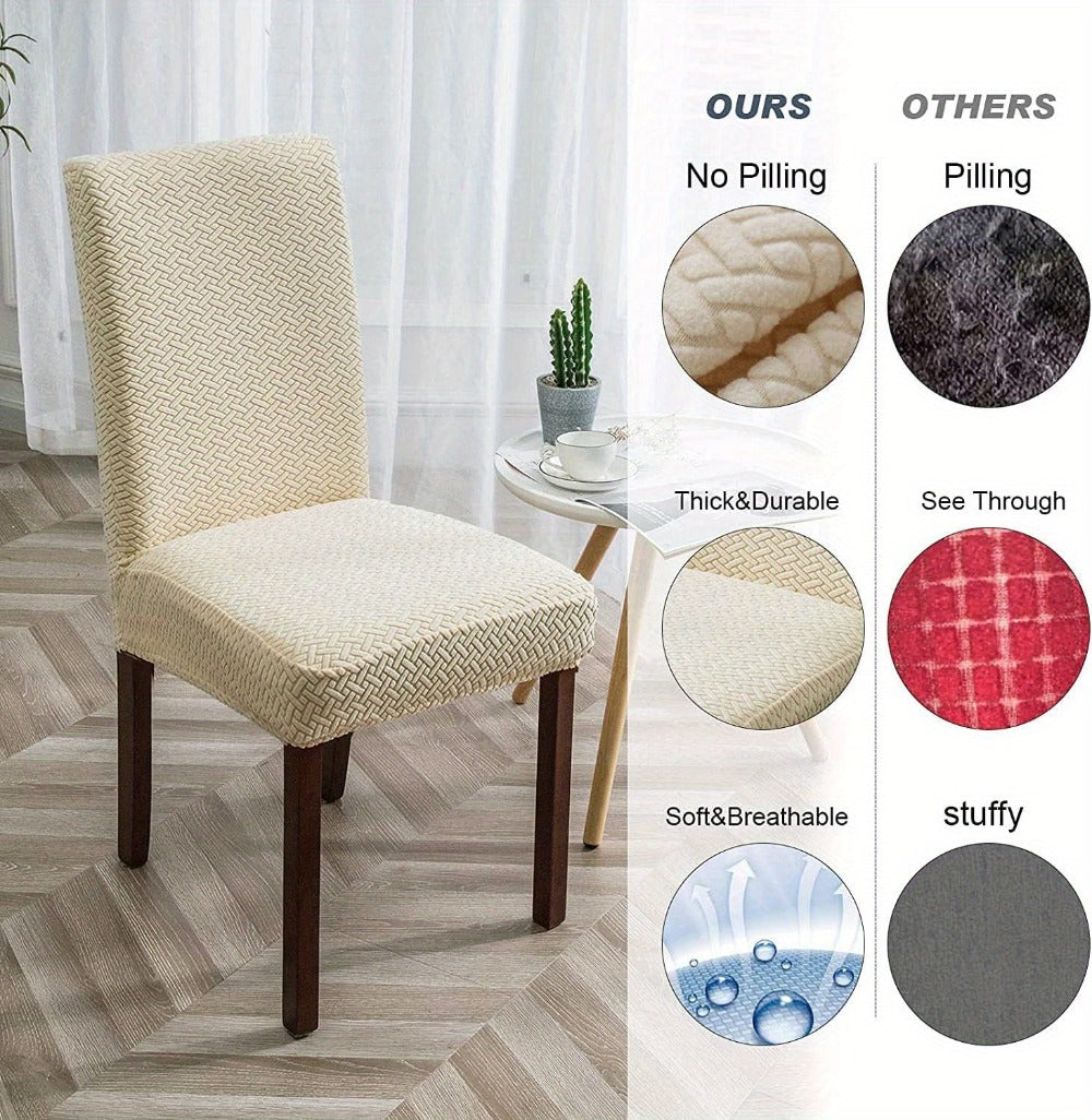 Textured Stretch Dining Chair Covers in Beige, Gray, Chocolate, Black, Khaki or Burgundy, Four- or Six-Piece Sets