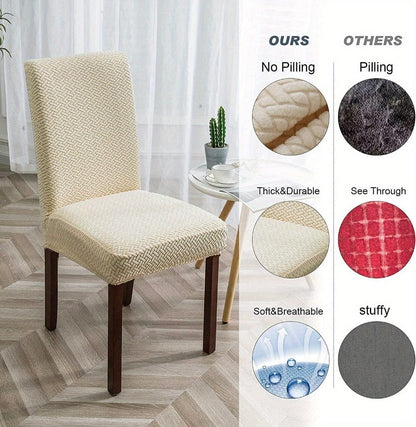 Textured Stretch Dining Chair Covers in Beige, Gray, Chocolate, Black, Khaki or Burgundy, Four- or Six-Piece Sets