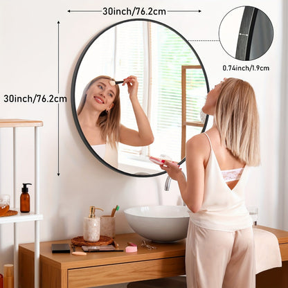 Round Wall Mirror Aluminum Alloy Frame – Modern Circle Mirror for Bedroom, Bathroom & Living Room, Tempered Glass, Black & Gold, 20in 28in 30in 36in