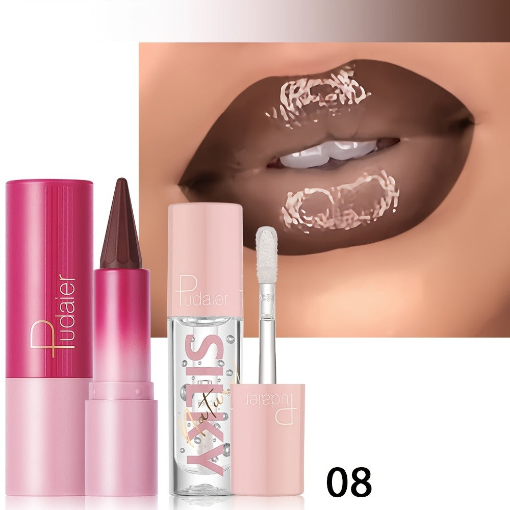 Two-in-One Lip Liner and Lip Oil Duo with Precision Pencil Tip and Gloss Finish for Everyday Makeup