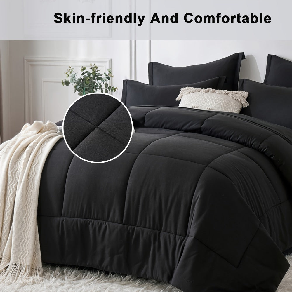 Comforter Set Soft Breathable Microfiber Bed in a Bag with Fitted Sheet Flat Sheet Pillowcases & Shams – All Season Fluffy Checkered Bedding Set Twin Full Queen King