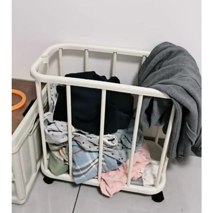 Slim Rolling Laundry Hamper in White with Tall Narrow Basket Design for Bathroom, Bedroom or Closet Storage