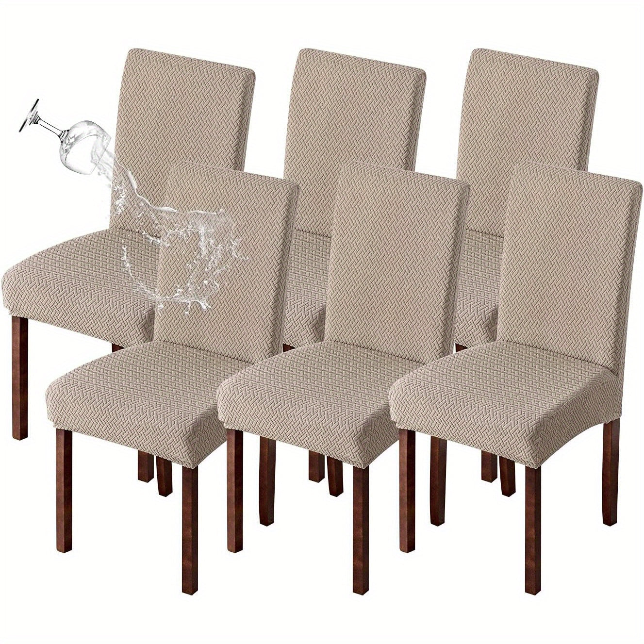 Textured Stretch Dining Chair Covers in Beige, Gray, Chocolate, Black, Khaki or Burgundy, Four- or Six-Piece Sets
