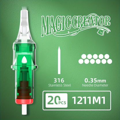 Disposable Tattoo Needles 20pcs Mixed Set RL RS M1 C-M — Multi-Gauge High Transparency Cartridge, Lasting Sharpness, Ample Ink Capacity, for Professional Artists & Beginners