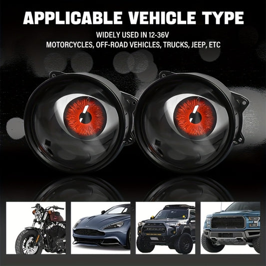 LED Demon Eye Lights 6-Mode Adjustable Dynamic Devil Eyes with Lens 12V Off-Road Atmosphere Lighting Kit Car Mod Automotive Decoration Headlight Projector Accent Light