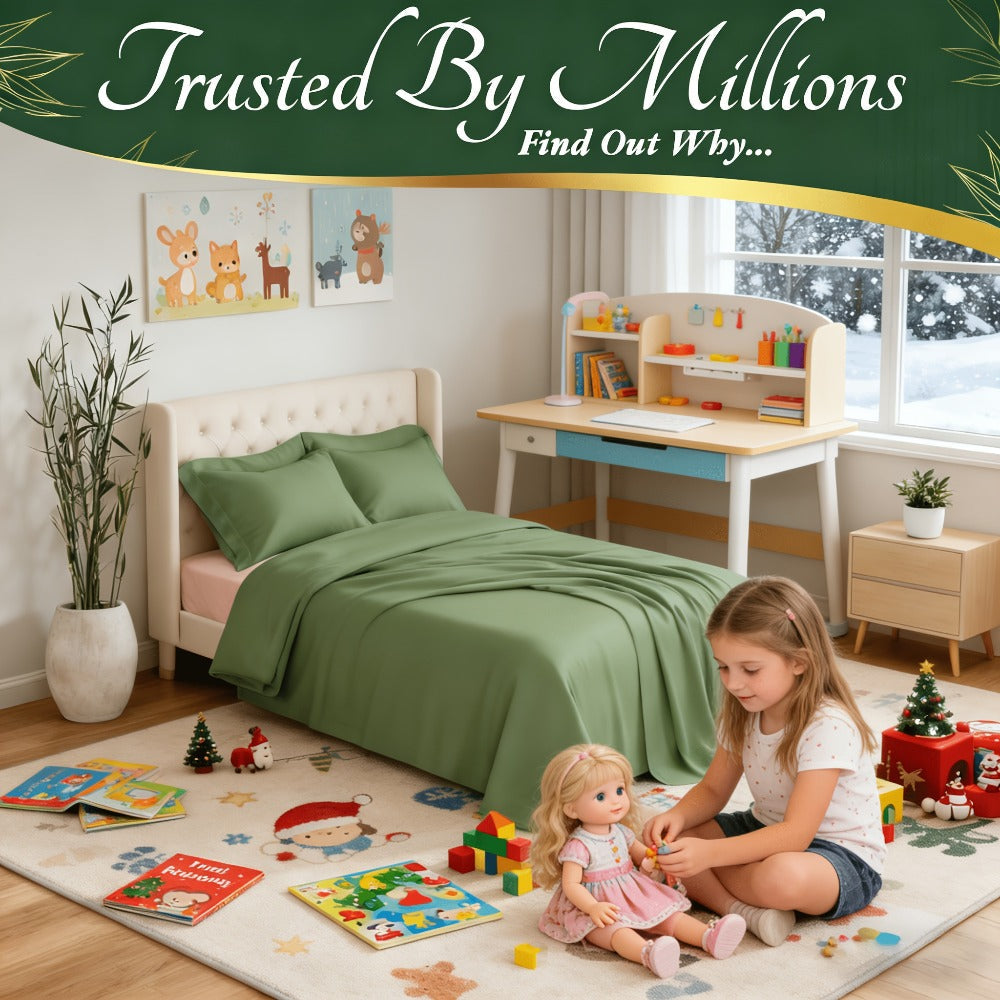 Bed Sheet Set Bamboo-Derived Fabric with Four Bed Sizes, Documented Sheet Dimensions and Thirteen Colors