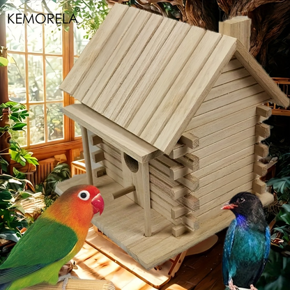 Wooden Bird Nest Breeding Box for Parrots & Small Birds - Hanging Outdoor Cage Accessory, Natural Solid Wood Birdhouse, Cozy Woodland Cabin Design, Durable Aviary Nesting House