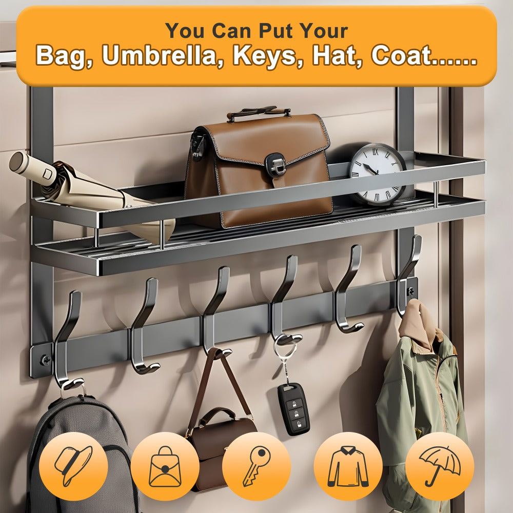 Metal Over-Door Hook Rack with Five, Six or Eight Hooks for Clothes, Bags, Keys or Towels for Home and Everyday Use