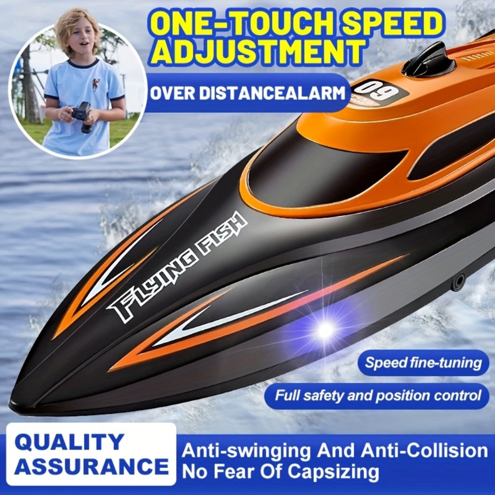 RC Speedboat 30KM/H with LED Night Navigation Lights – 2.4GHz High Speed Remote Control Boat Anti-Capsizing Water Cooling System Pool Lake RC Toy for Kids Adults, Best Birthday Summer Gift
