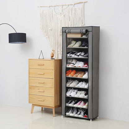 Shoe Rack with Dust Cover – 6/8/10 Tier High-Capacity Space Saving Shoe Organizer, Easy Assembly, 12mm Pipe, Entryway Closet & Wardrobe Storage Rack