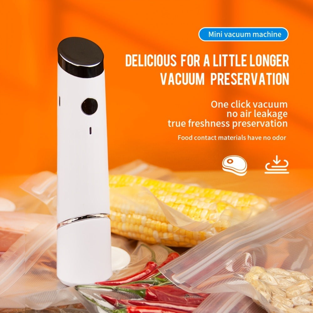 Pen-Style Handheld Vacuum Sealer with One-Button Operation, Type-C Charging and 10 Reusable Bags