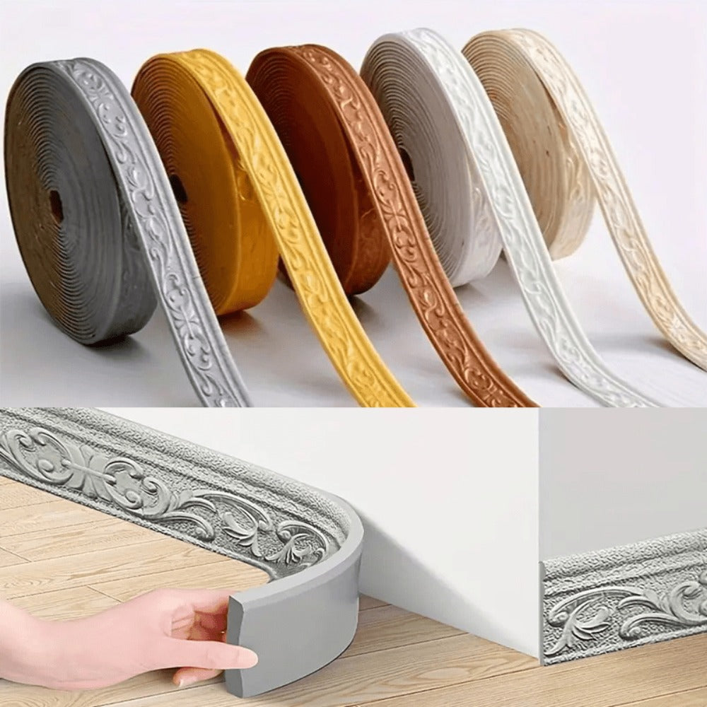 Carved Foam Baseboard Wall Trim Sticker in White, Silver Gray, Copper or Golden, Available in 4, 8 or 12 Rolls