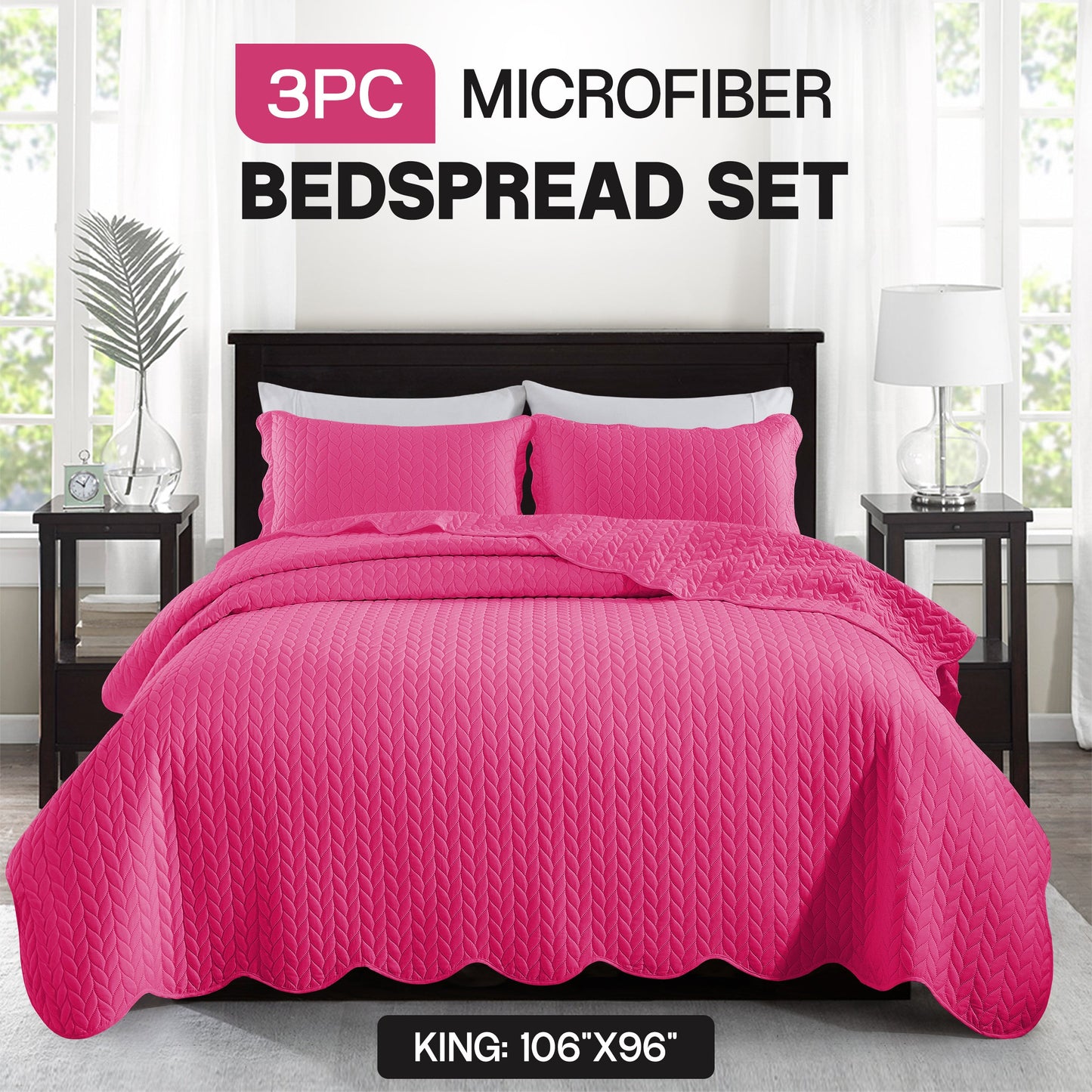 Chevron-Texture Three-Piece Bedspread Set in 16 Colors with Twin, Queen-Full, King and California King Sizes
