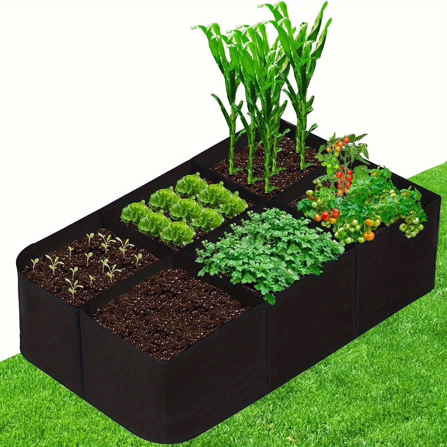 Six-Grid Rectangular Raised Garden Bed Grow Bag with Displayed 48 x 24 x 12-Inch Dimensions