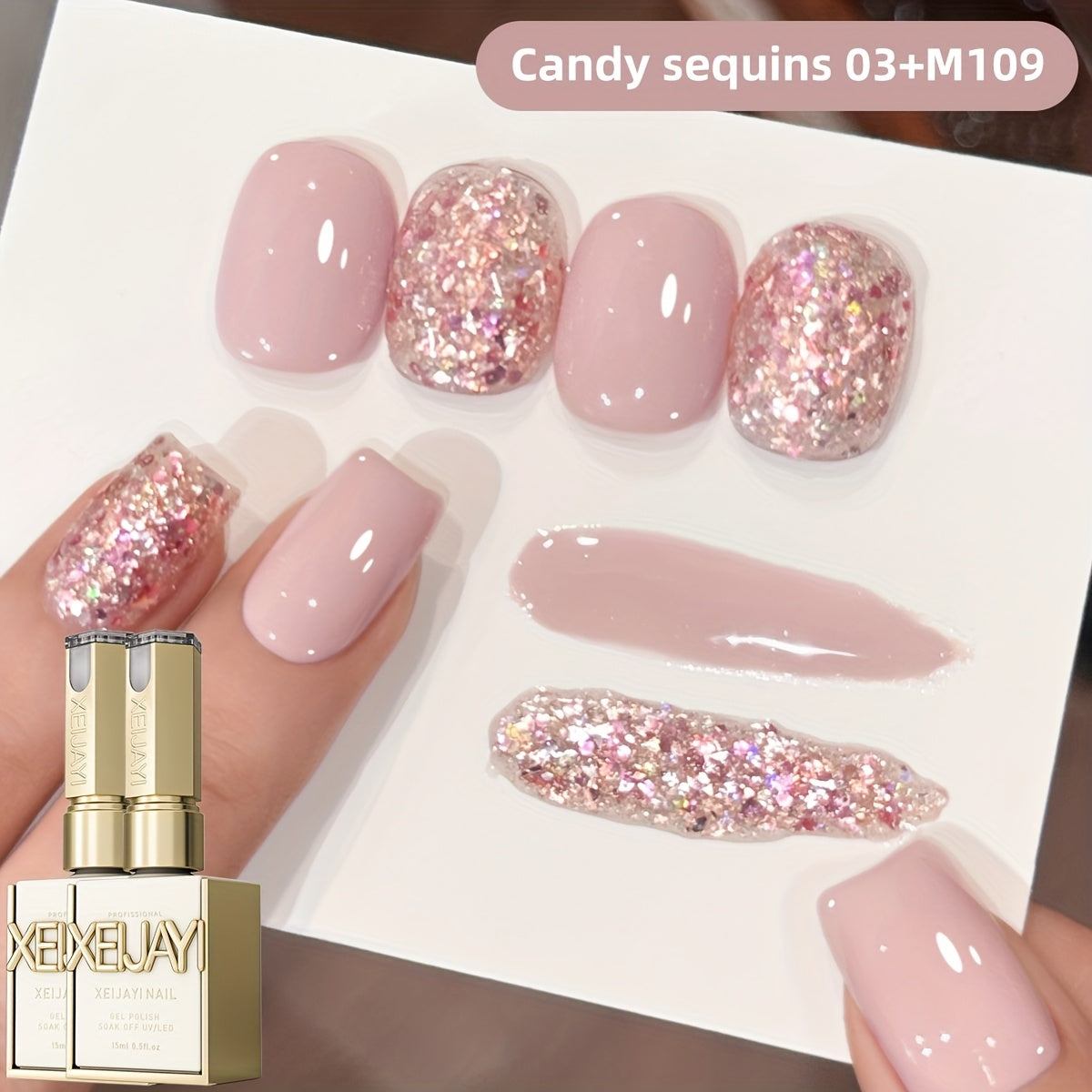 Gel Nail Polish 2-Piece 15ml Magnetic Glitter Set with Candy 03 and Shade 109 Frame Bottles
