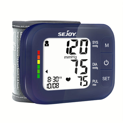Blood Pressure Monitor by SEJOY, Wrist LCD Device with Included Strap and Battery Color Options