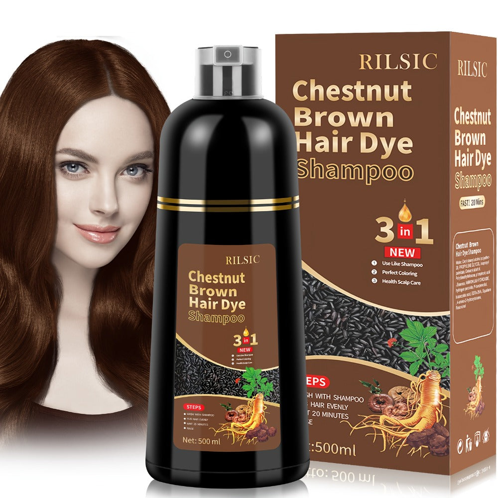 RILSIC 3-in-1 Gray Hair Color Shampoo with Plant Squalene — 100% Gray Coverage Wash & Condition Instant Results, No Mix No Ammonia, 16.91oz / 500ml for Women & Men All Hair Types