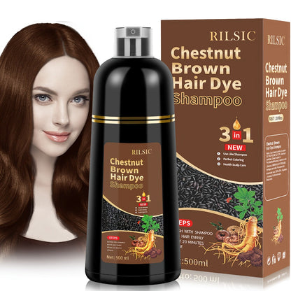 RILSIC 3-in-1 Gray Hair Color Shampoo with Plant Squalene — 100% Gray Coverage Wash & Condition Instant Results, No Mix No Ammonia, 16.91oz / 500ml for Women & Men All Hair Types