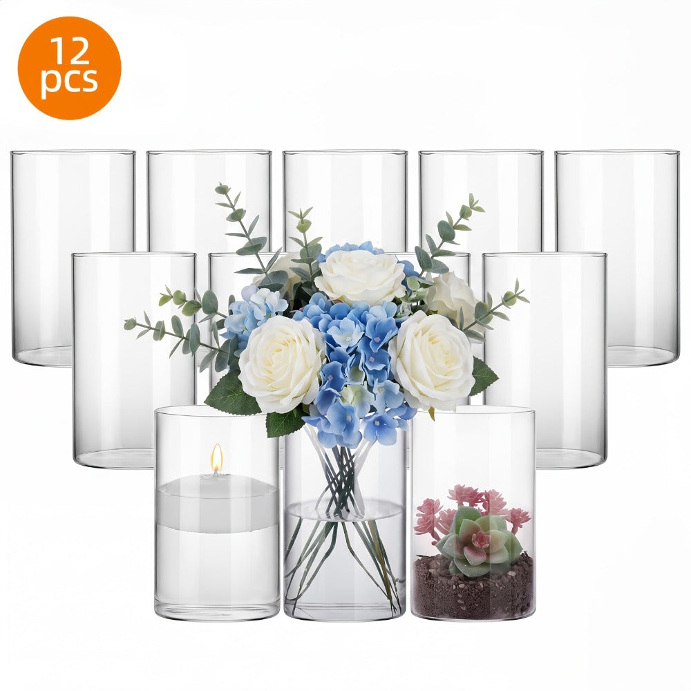 Glass Cylinder Vases for Centerpieces Bulk 12/24pcs – Clear Flower Vases for Wedding Decorations, Floral Arrangements, Home, Restaurant & Party Table Decor, 6x3.4in