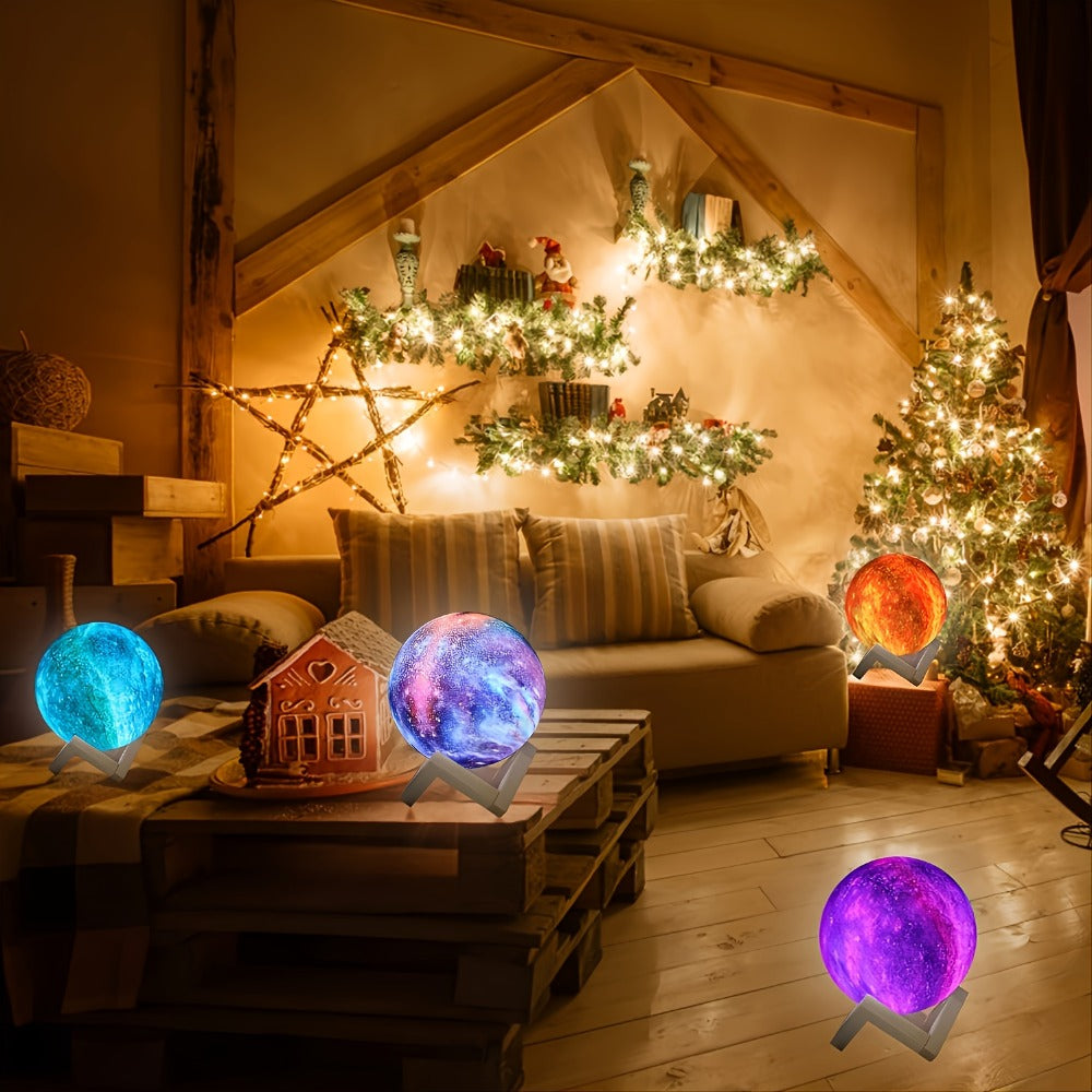 Night Light 5.9-Inch Textured Moon Lamp with 16 Colors, Touch and Remote Controls, USB Power and Wooden Stand