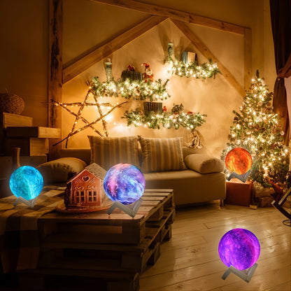 Night Light 5.9-Inch Textured Moon Lamp with 16 Colors, Touch and Remote Controls, USB Power and Wooden Stand