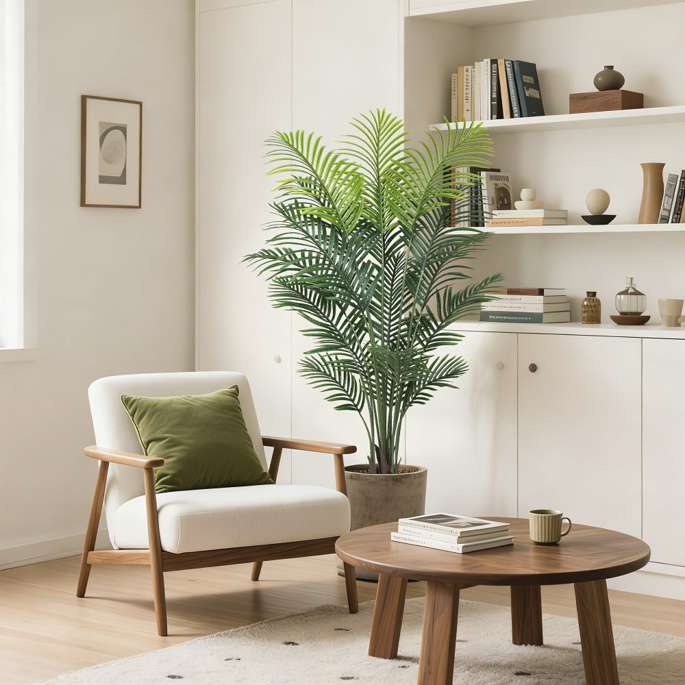 Artificial Areca Palm Tree in 4, 5 or 6-Foot Heights with Frond Count and White Planter Options