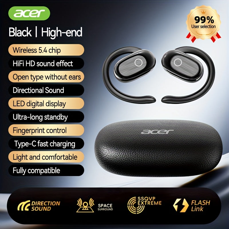 Acer Retro Earhook TWS Earbuds HiFi Deep Bass Low Latency Gaming Wireless Ultra-Long Battery Noise Reduction Touch Control Lightweight Sports Running