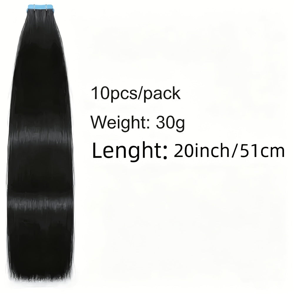 Straight Natural Black Tape-In Hair Extensions, 10-Piece 30 g Pack in 16-, 20-, 22- or 24-Inch Lengths