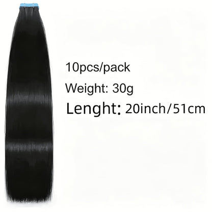Straight Natural Black Tape-In Hair Extensions, 10-Piece 30 g Pack in 16-, 20-, 22- or 24-Inch Lengths