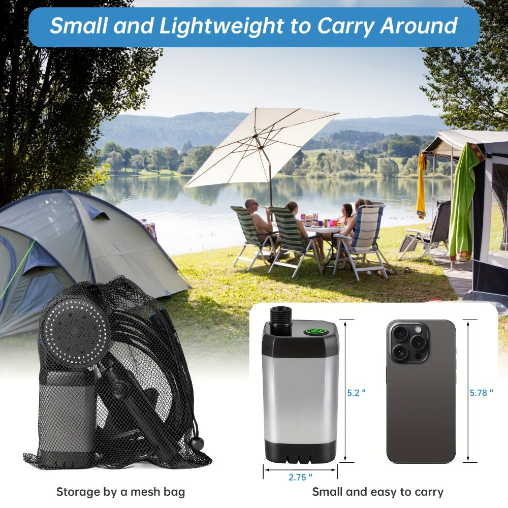 Portable Camping Shower - 6000mAh Battery, 120-Min Runtime, 6 Spray Modes, Smart Display, for Camping, Car Washing, Pet Cleaning, Hiking & Beach