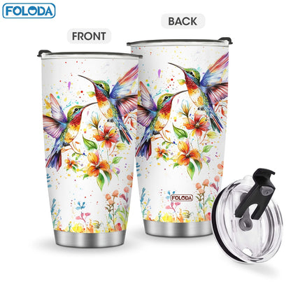 Twenty-Ounce Hummingbird and Flower Travel Tumblers in Ten Exact Printed Design Configurations