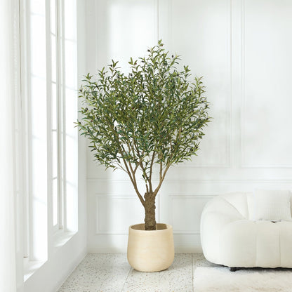 Potted Olive Artificial Tree with 5, 6, 7 and 8 ft Height Options, Black Planter and Branching Green Leaves