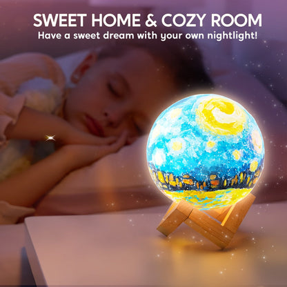 Paint-Your-Own Moon Lamp Craft Kit with 12 Colors, Four Metallic Paints, Two Brushes and Wooden Stand