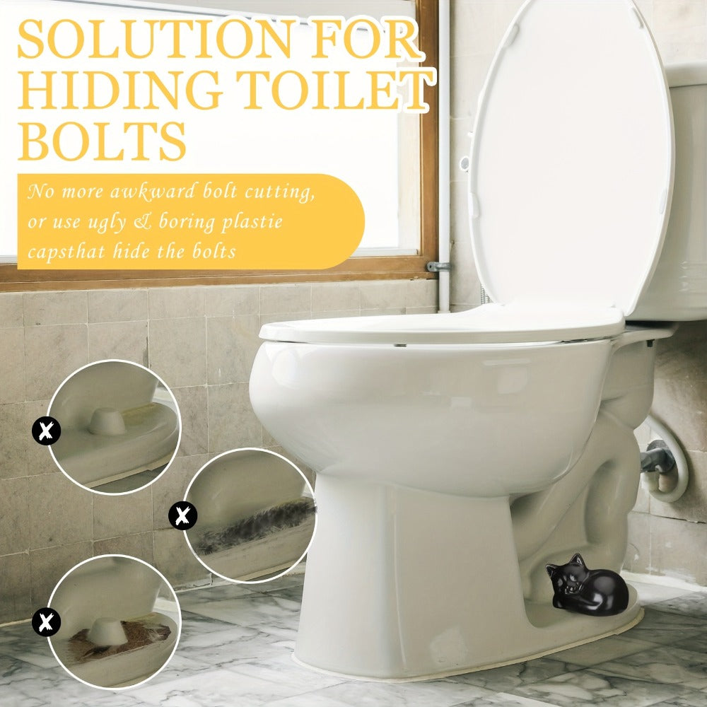 Two-Piece Black Cat Ceramic Toilet Bolt Cap Set for Decorative Bathroom Screw and Hardware Covers